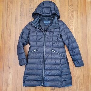 Lands End S Down Puffer Coat Hood Lightweight Packable Black Parka Winter